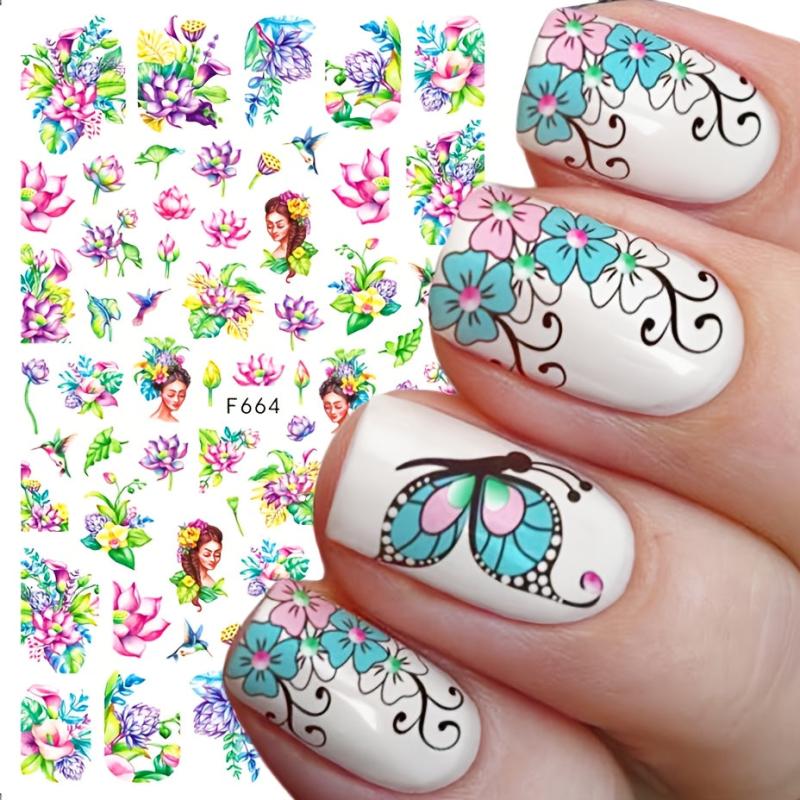 3D Botanical Floral Nail Art Sticker Purple Red Rose Flower Slider Decal
