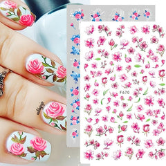 3D Botanical Floral Nail Art Sticker Purple Red Rose Flower Slider Decal