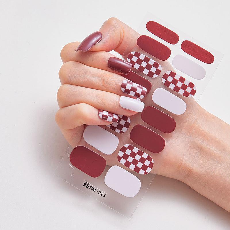 6 Colors Checkerboard Nail Art Strip Wraps Full Cover Nail Stickers 16Pcs