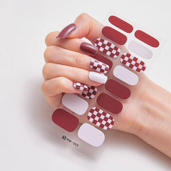 6 Colors Checkerboard Nail Art Strip Wraps Full Cover Nail Stickers 16Pcs