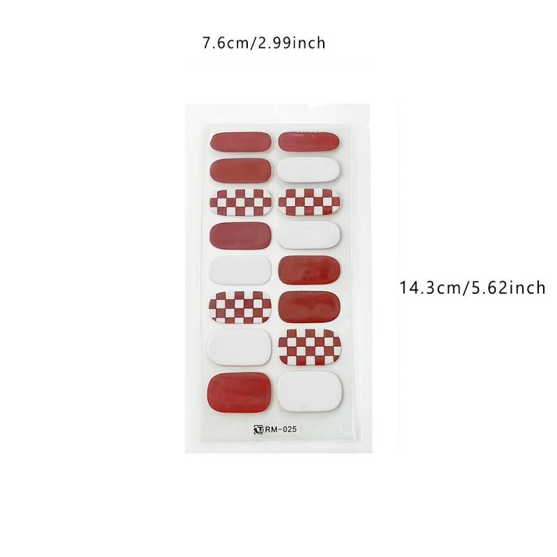 6 Colors Checkerboard Nail Art Strip Wraps Full Cover Nail Stickers 16Pcs