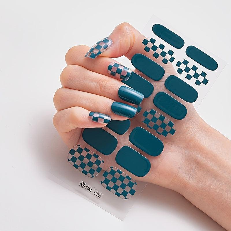 6 Colors Checkerboard Nail Art Strip Wraps Full Cover Nail Stickers 16Pcs