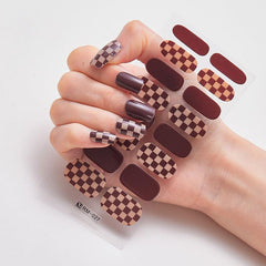 6 Colors Checkerboard Nail Art Strip Wraps Full Cover Nail Stickers 16Pcs