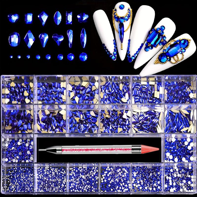 Nail Art Rhinestones Set - 14 Different Shapes Round Crayons Cham