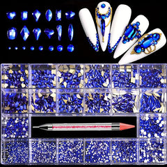 Nail Art Rhinestones Set - 14 Different Shapes Round Crayons Cham