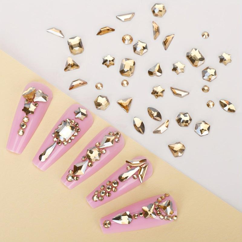 Nail Art Rhinestones Set - 14 Different Shapes Round Crayons Cham