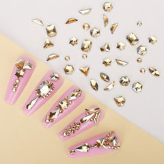 Nail Art Rhinestones Set - 14 Different Shapes Round Crayons Cham