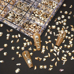 Nail Art Rhinestones Set - 14 Different Shapes Round Crayons Cham