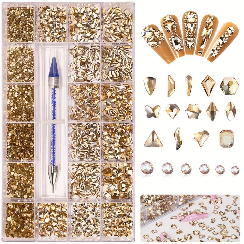 Nail Art Rhinestones Set - 14 Different Shapes Round Crayons Cham