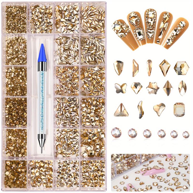 Nail Art Rhinestones Set - 14 Different Shapes Round Crayons Cham