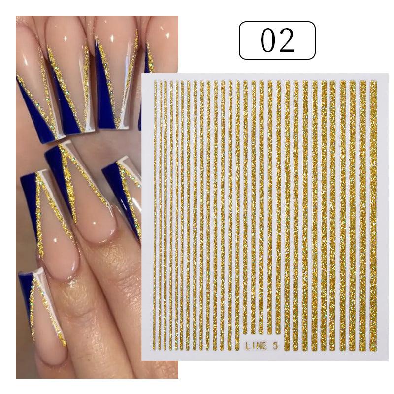 3D Lines Nail Stickers Holographic Silver Rose Metal Stripe Letters Decals