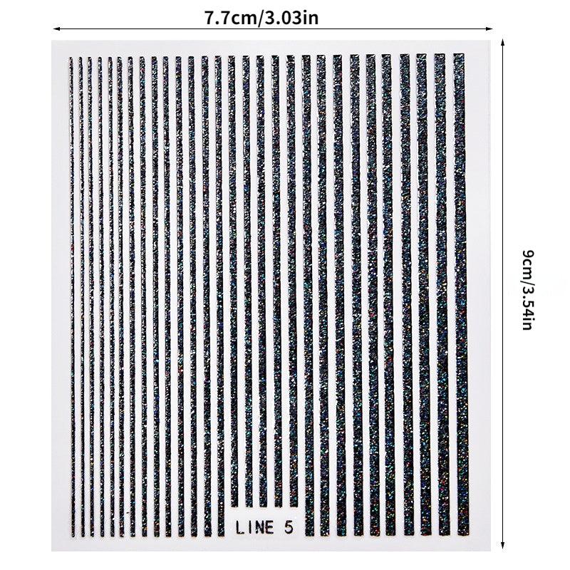 3D Lines Nail Stickers Holographic Silver Rose Metal Stripe Letters Decals