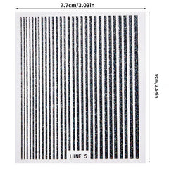 3D Lines Nail Stickers Holographic Silver Rose Metal Stripe Letters Decals