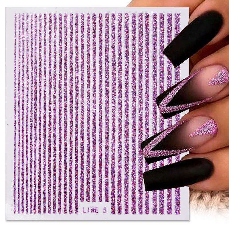 3D Lines Nail Stickers Holographic Silver Rose Metal Stripe Letters Decals