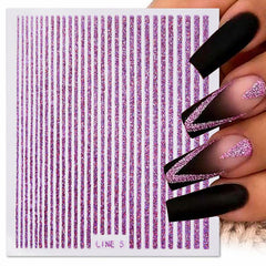 3D Lines Nail Stickers Holographic Silver Rose Metal Stripe Letters Decals
