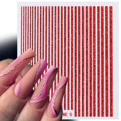 3D Lines Nail Stickers Holographic Silver Rose Metal Stripe Letters Decals