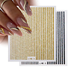 3D Lines Nail Stickers Holographic Silver Rose Metal Stripe Letters Decals