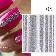 3D Lines Nail Stickers Holographic Silver Rose Metal Stripe Letters Decals