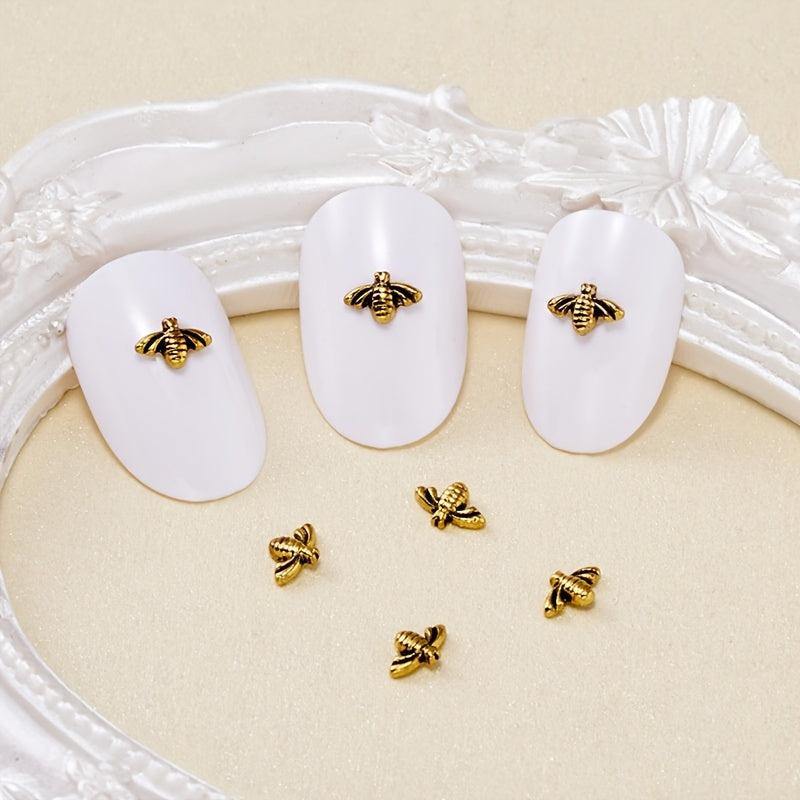 10Pcs 3D Bee Nail Charms Punk Nail Accessories Vintage Metal Nail Art Supplies