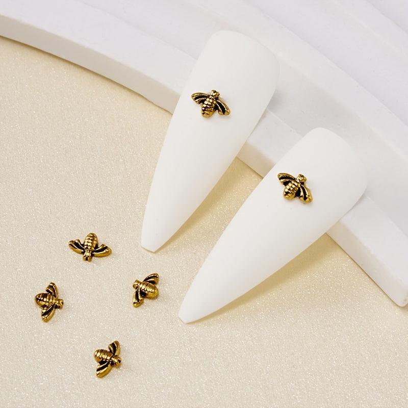 10Pcs 3D Bee Nail Charms Punk Nail Accessories Vintage Metal Nail Art Supplies