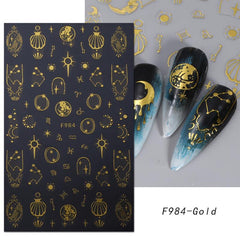 Golden Bronzing Nail Art Stickers Decals Sun Moon Stars Nail Art Decals