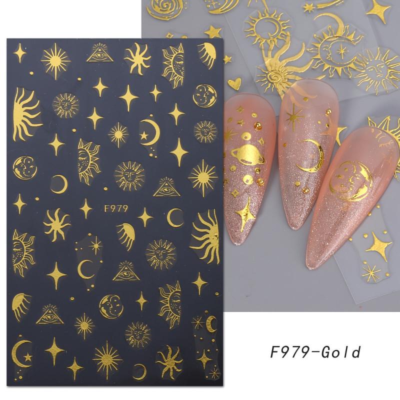Golden Bronzing Nail Art Stickers Decals Sun Moon Stars Nail Art Decals