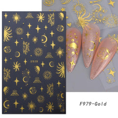 Golden Bronzing Nail Art Stickers Decals Sun Moon Stars Nail Art Decals