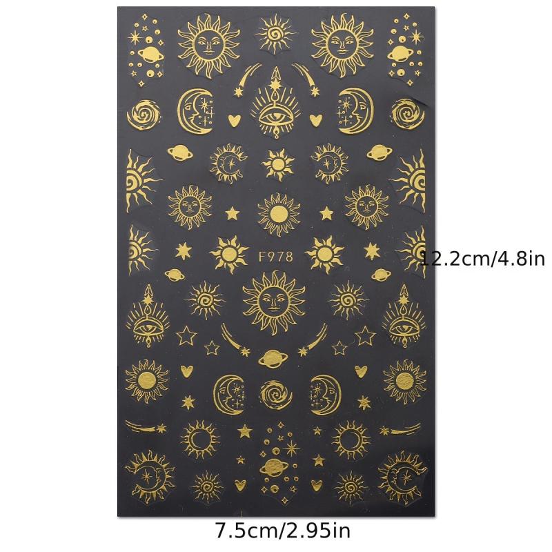 Golden Bronzing Nail Art Stickers Decals Sun Moon Stars Nail Art Decals