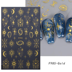 Golden Bronzing Nail Art Stickers Decals Sun Moon Stars Nail Art Decals