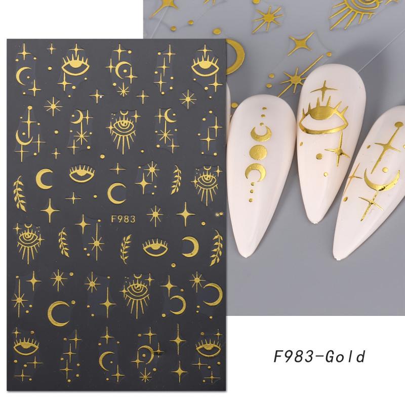 Golden Bronzing Nail Art Stickers Decals Sun Moon Stars Nail Art Decals