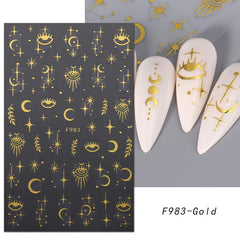 Golden Bronzing Nail Art Stickers Decals Sun Moon Stars Nail Art Decals