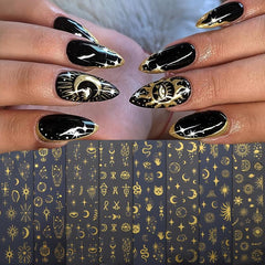 Golden Bronzing Nail Art Stickers Decals Sun Moon Stars Nail Art Decals