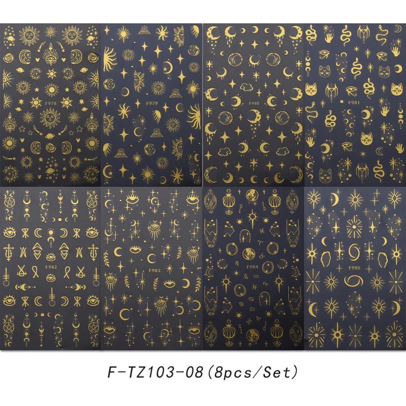 Golden Bronzing Nail Art Stickers Decals Sun Moon Stars Nail Art Decals
