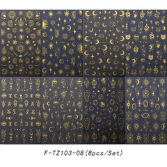 Golden Bronzing Nail Art Stickers Decals Sun Moon Stars Nail Art Decals