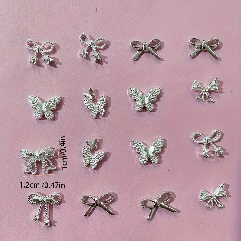 20 pcs Butterfly Nail Art Decals Glitter 3D Metal Charms