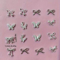 20 pcs Butterfly Nail Art Decals Glitter 3D Metal Charms