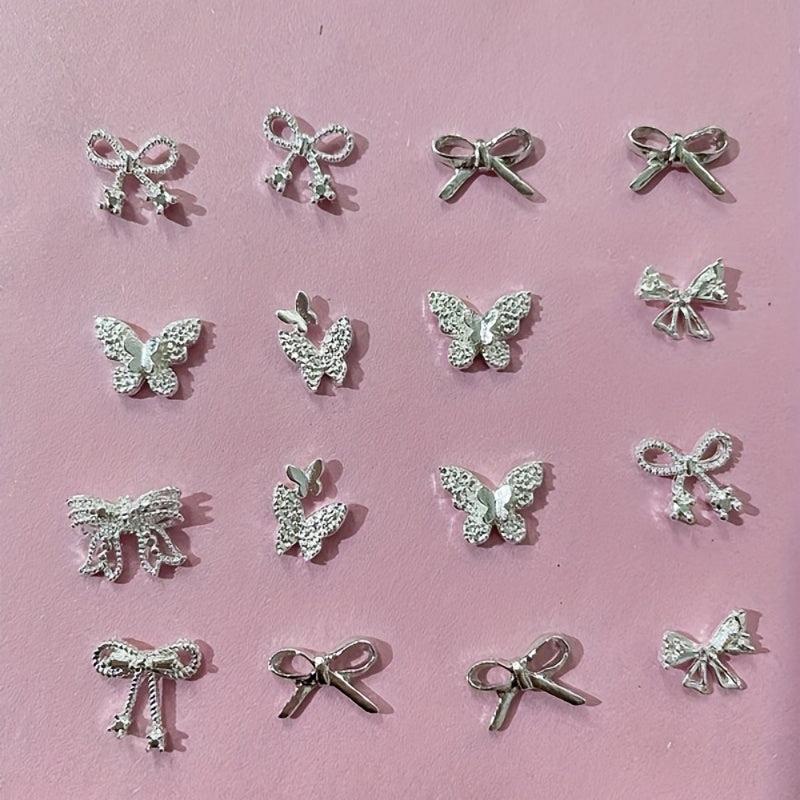 20 pcs Butterfly Nail Art Decals Glitter 3D Metal Charms