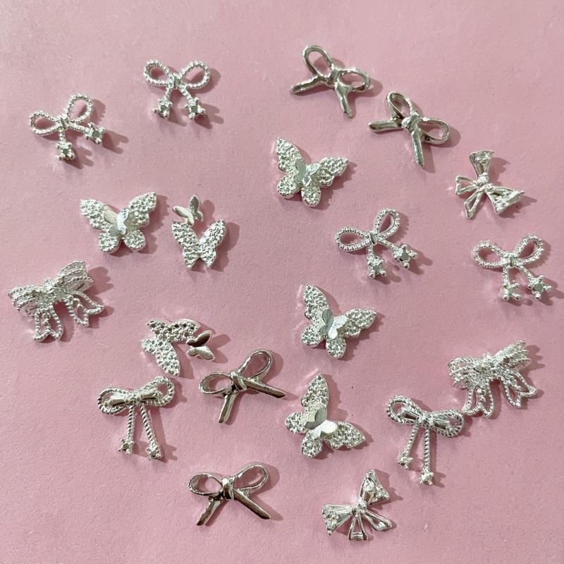 20 pcs Butterfly Nail Art Decals Glitter 3D Metal Charms