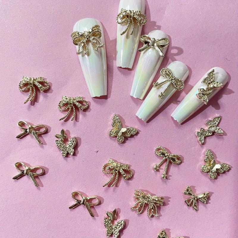 20 pcs Butterfly Nail Art Decals Glitter 3D Metal Charms