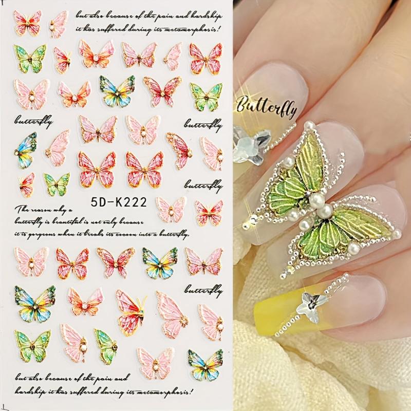 5D Butterfly Nail Art Stickers for Summer Weddings, Bridal Manicures