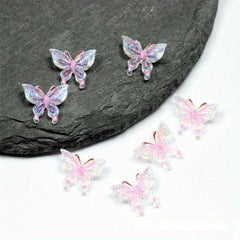 20 Pcs Aurora Butterfly Nail Charms Multicolor Glitter Nail Gems