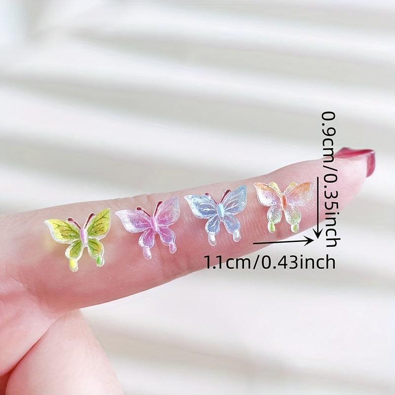 20 Pcs Aurora Butterfly Nail Charms Multicolor Glitter Nail Gems