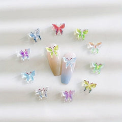 20 Pcs Aurora Butterfly Nail Charms Multicolor Glitter Nail Gems