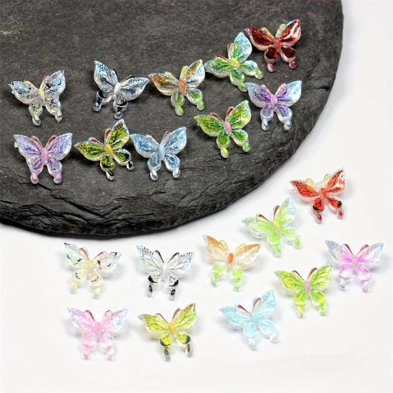 20 Pcs Aurora Butterfly Nail Charms Multicolor Glitter Nail Gems