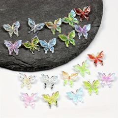 20 Pcs Aurora Butterfly Nail Charms Multicolor Glitter Nail Gems