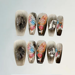 Green Butterfly Nail Art Stickers Holographic 5D Engraved Self Adhesive Sticker