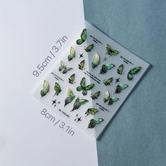 Green Butterfly Nail Art Stickers Holographic 5D Engraved Self Adhesive Sticker