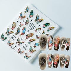 Green Butterfly Nail Art Stickers Holographic 5D Engraved Self Adhesive Sticker