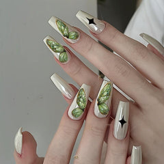 Green Butterfly Nail Art Stickers Holographic 5D Engraved Self Adhesive Sticker