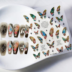 Green Butterfly Nail Art Stickers Holographic 5D Engraved Self Adhesive Sticker